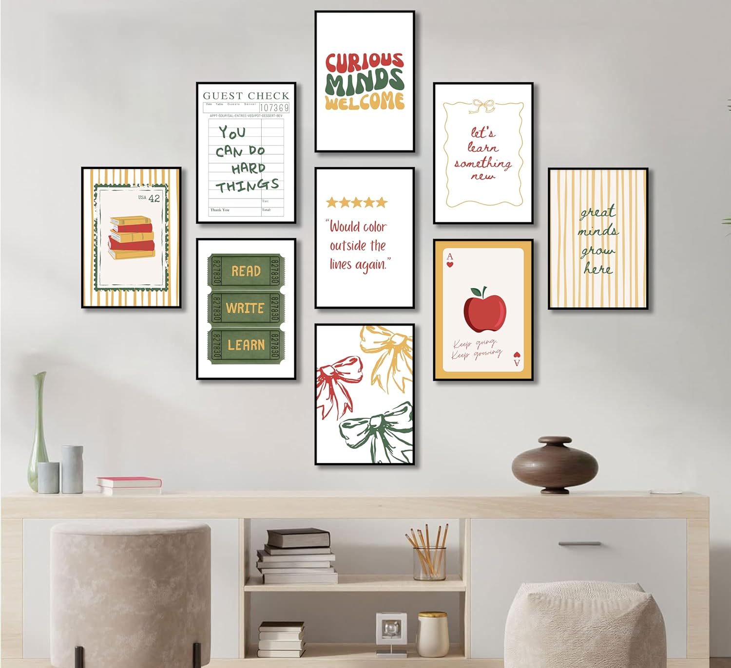 Set of 9 Inspirational Quote Classroom Wall Art Trendy Motivational Sayings School Posters Teacher Positive Pictures Back To School Painting Print Artwork for Playroom Homeschool College, Unframed