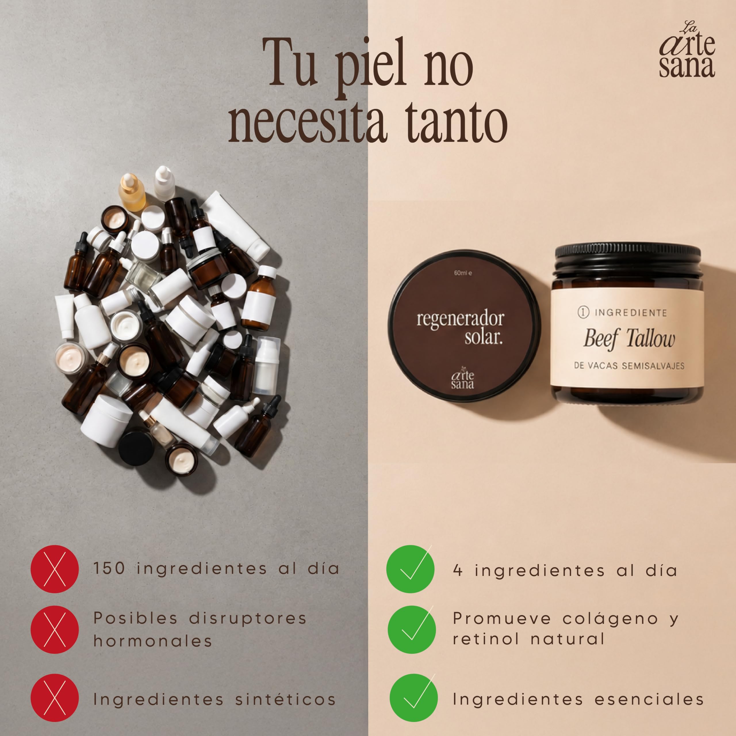 La Artesana Ritual Diario Facial con Beef Tallow | Crema de Día + Regenerador Nocturno | Rutina Facial Artesanal para Piel Sensible, Seca, Reactiva y Deshidratada