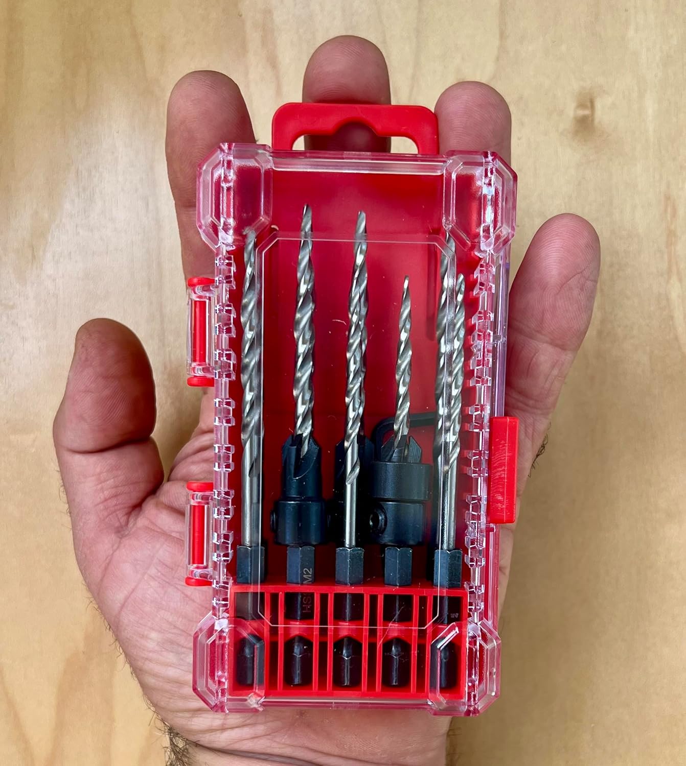 FTG USA 3 Pc #4#6#8 Countersink Drill Bit Set with 6 Pc Replacement Tapered Drill Bits for Wood in Storage Container