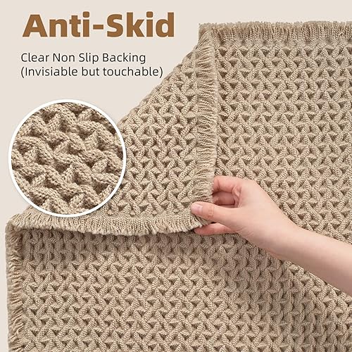 Miniatura 4 de Tapete de baño a cuadros, superabsorbente, antideslizante, para el suelo del baño, tejido 3D, con borlas, lavable a máquina, junto a la bañera, 17 x