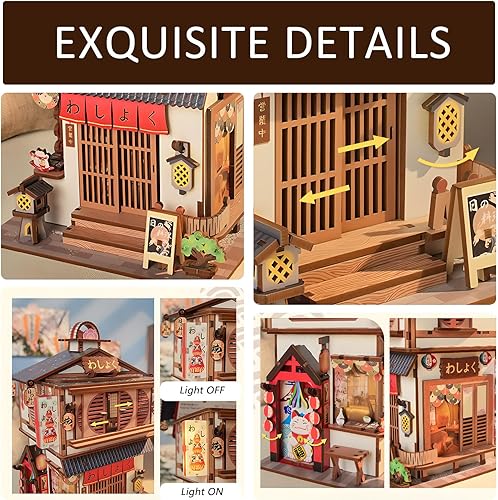 Miniatura 4 de PZYO Caja de almacenamiento de inducción, kit de rompecabezas de casa de muñecas en miniatura de madera de 9 pulgadas con luces LED, dioramas 3D con