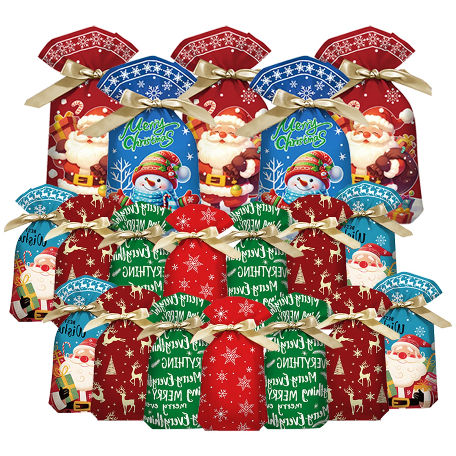 30 Pcs Christmas Drawstring Gift Bags, Christmas Decorations Uk Small Gift Bag, Reusable Xmas Bags for Presents 2 Sizes and 6 Different Designs, Surprise Xmas Party Supplies