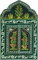 Treasures of Morocco Hand-Painted Arabesque Moroccan Wall Mirror with Doors - Small Green Handmade Decor
