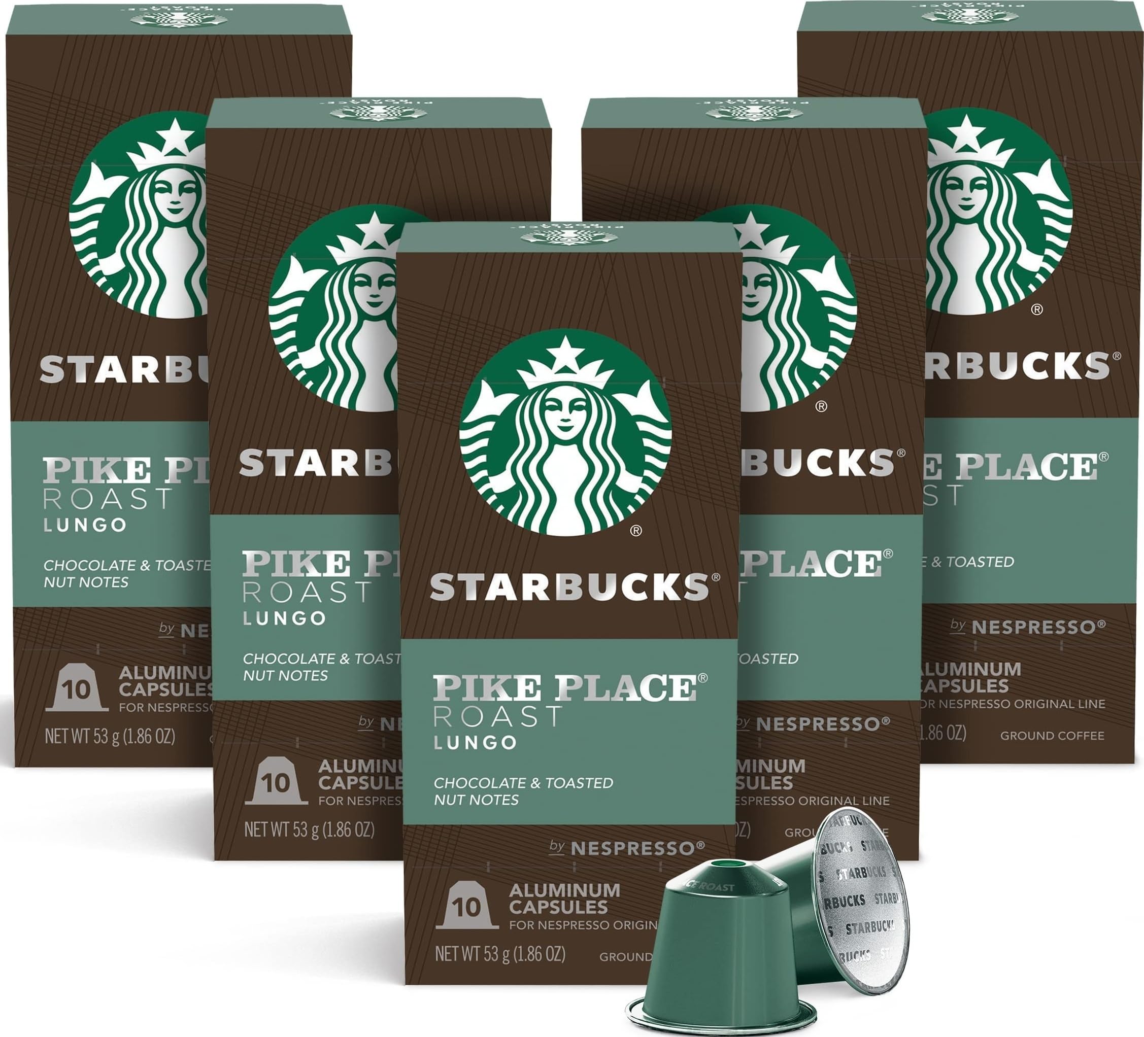 Starbucks by Nespresso, Pods (50-Count Single Serve Cápsulas, Compatible con Nespresso Original Line System) (Pike Place), Box