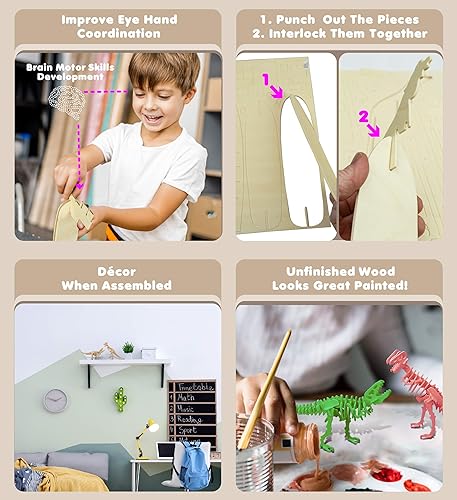 Miniatura 3 de Puzzled Rompecabezas 3D 2 en 1 Tiranosaurio Rex Dinosaurios Madera Artesanía Modelo de Construcción y Juguete Educativo T-Rex Dino Montar Modelo de