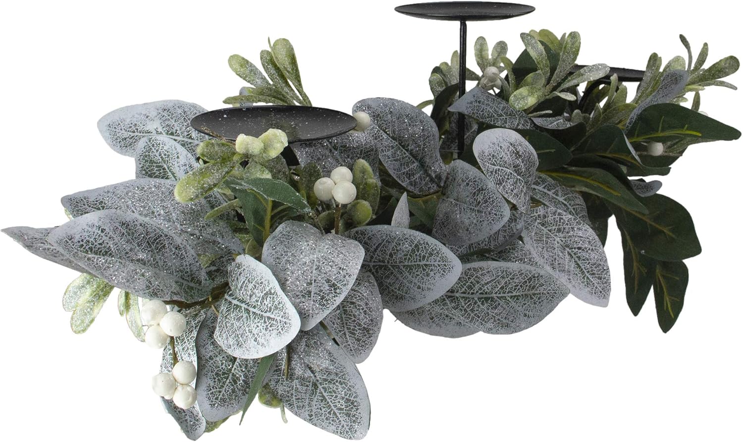 32" Iced Leaves and Winter Berries Artificial Christmas Pillar Candle Holder