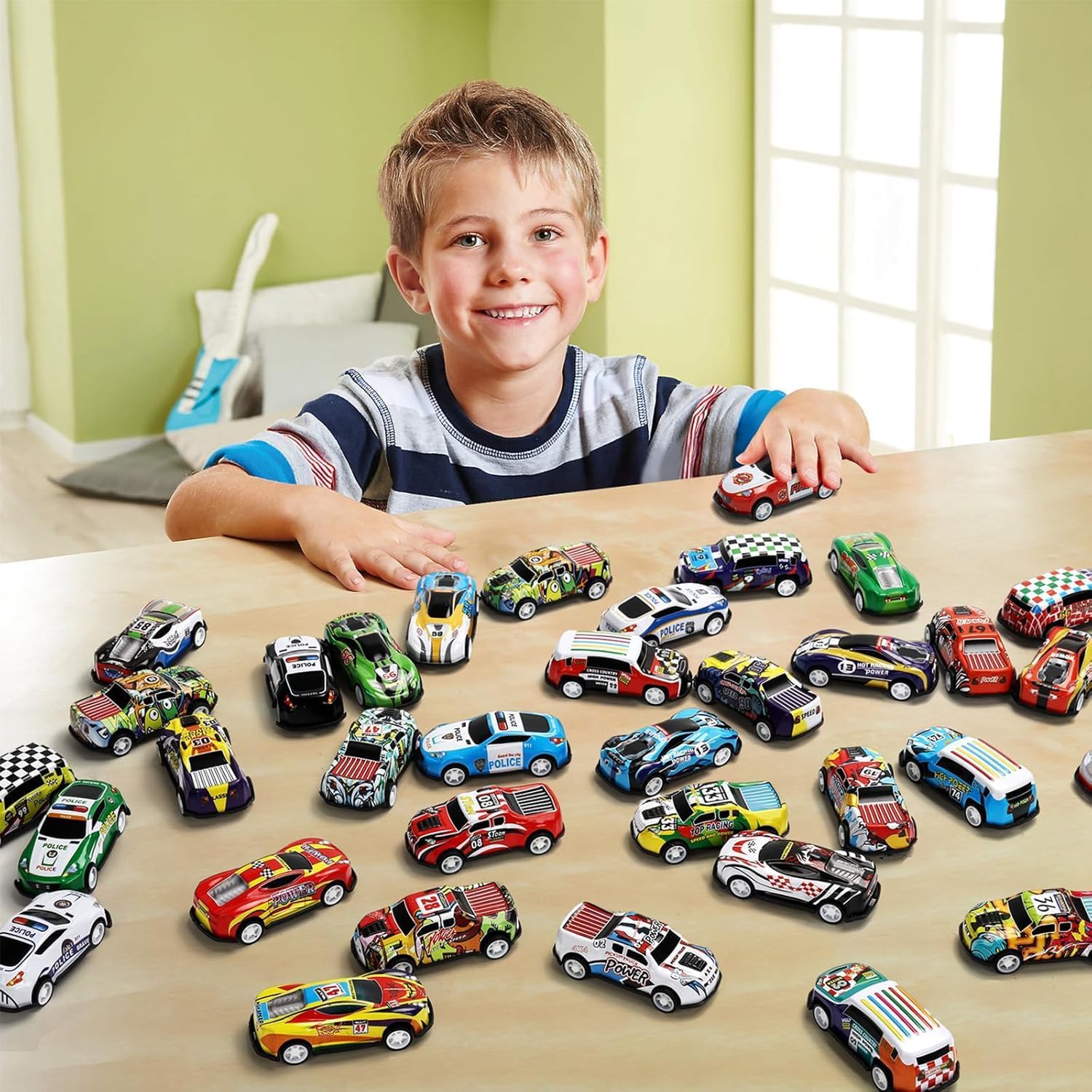 Liberty Imports 50-Pack Pull Back Cars for Kids, 1:64 Scale Mini Car Toys Bulk Metal Race Vehicles in Storage Bucket - Party Favors Goodie Bag Stuffers Classroom Prizes for Boys Girls Toddlers