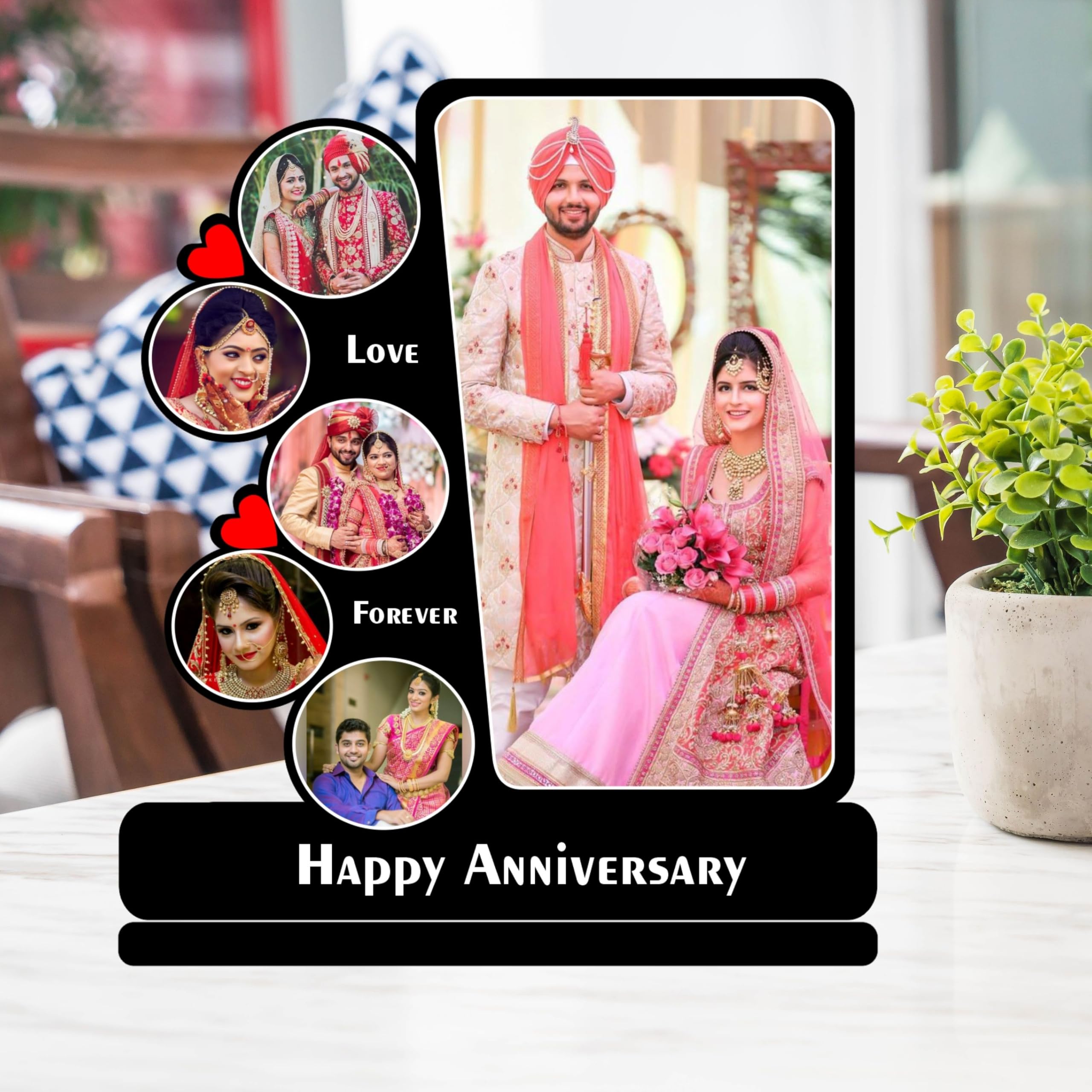 ApnaGift Photo Frame Personalized Collage Gift Standee Happy Anniversary & Photos (10 x 12 inch) Customized Happy Anniversary Wooden Photo Frames| Personalized Picture Photo Frame Standy With 6Photos 2