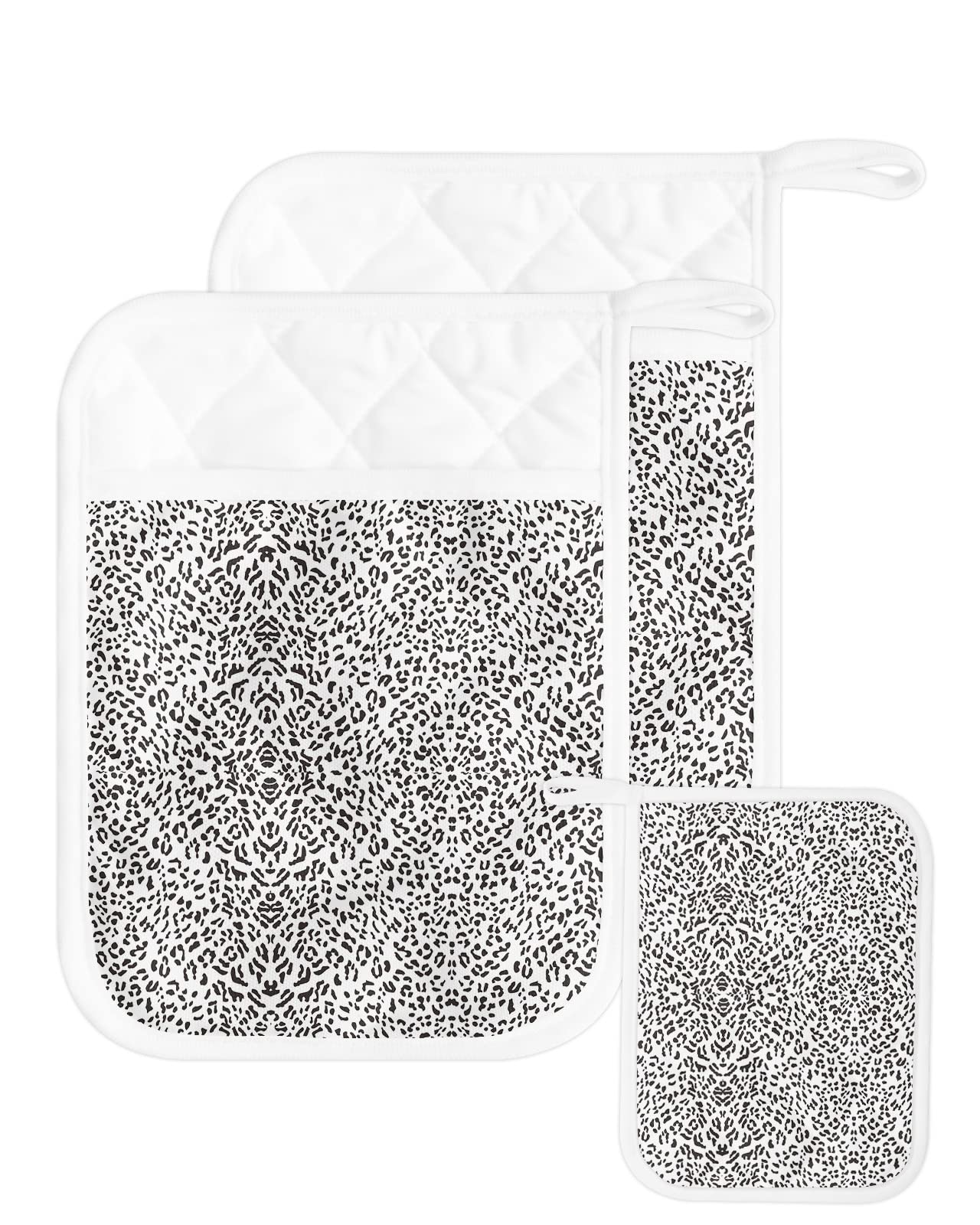 Pot Holders for Kitchen - Heat Proof Potholder with Pockets - Washable Oven Mitts Leopard Texture Hot Pads Set of 2 (9x7 in)
