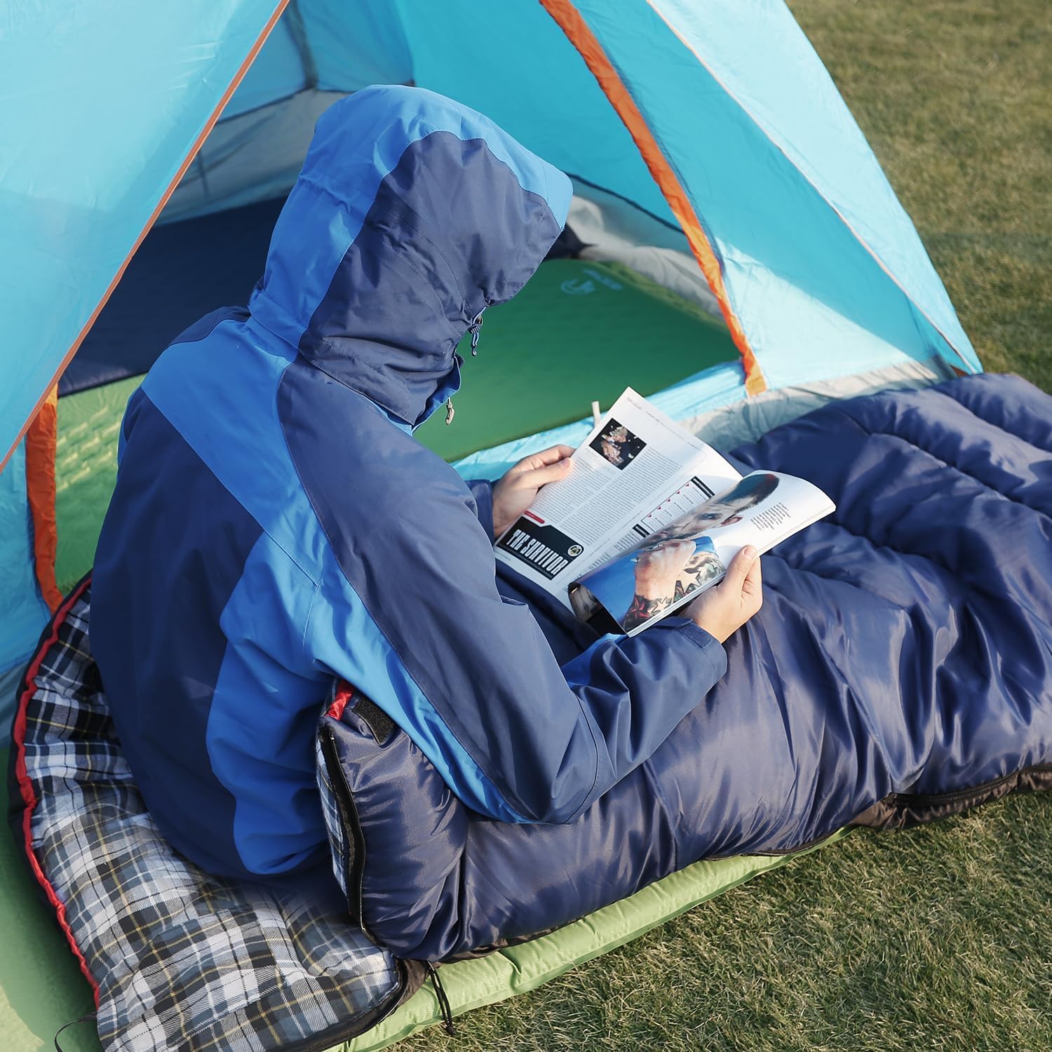 REDCAMP Cotton Flannel Sleeping Bag for Camping Backpacking, Adults Cold Weather Envelope Sleeping Bags with 2/3/4/6lbs Filling