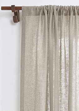 Solino Home Natural Linen Curtain 52 x 45 Inch, Light Filtering Rod Pocket Curtain 45 Inch, 100% Pure Linen European Flax Window Treatment Panel for Living Room, Bedroom - 1 Panel