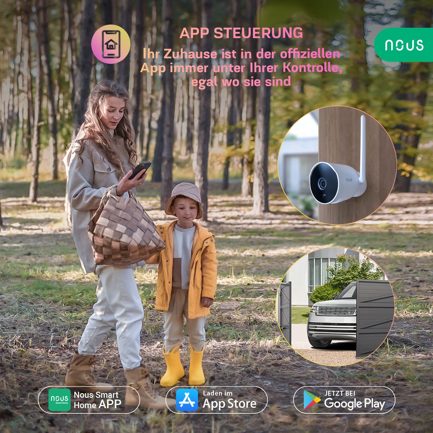 NOUS W7P Cámara de vigilancia de 3 MP con Detector de Movimiento, cámara PTZ Exterior, videovigilancia, cámara de vigilancia WiFi Exterior, cámara para Mascotas con aplicación, cámara IP Exterior,