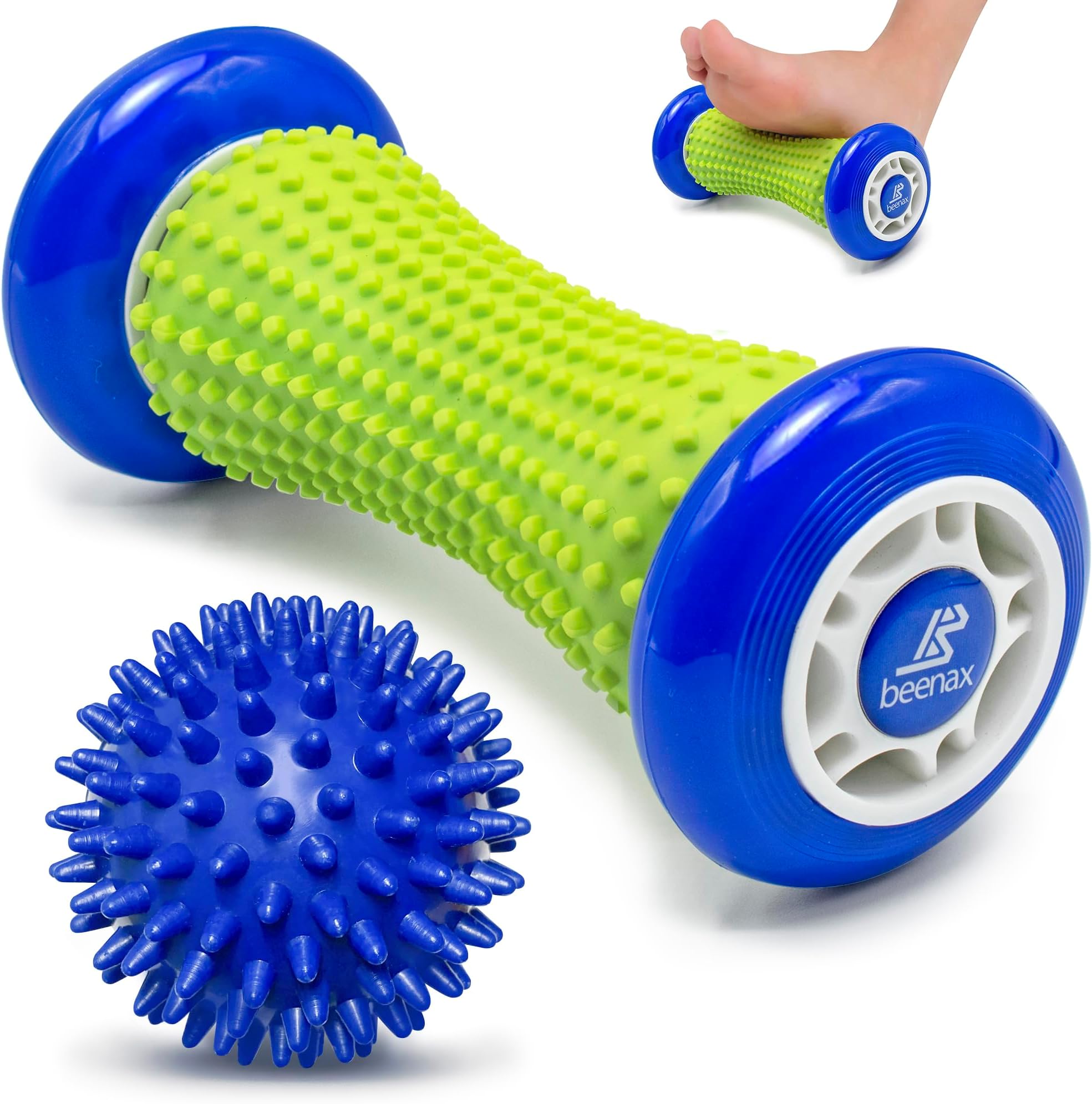 Foot Massage Roller and Hard Spiky Ball Set - Plantar Fasciitis Recovery, Muscle Roller Stick, Fascia, Feet, Trigger Point, Exercise - Relieve Stress and Relax Tight Muscles