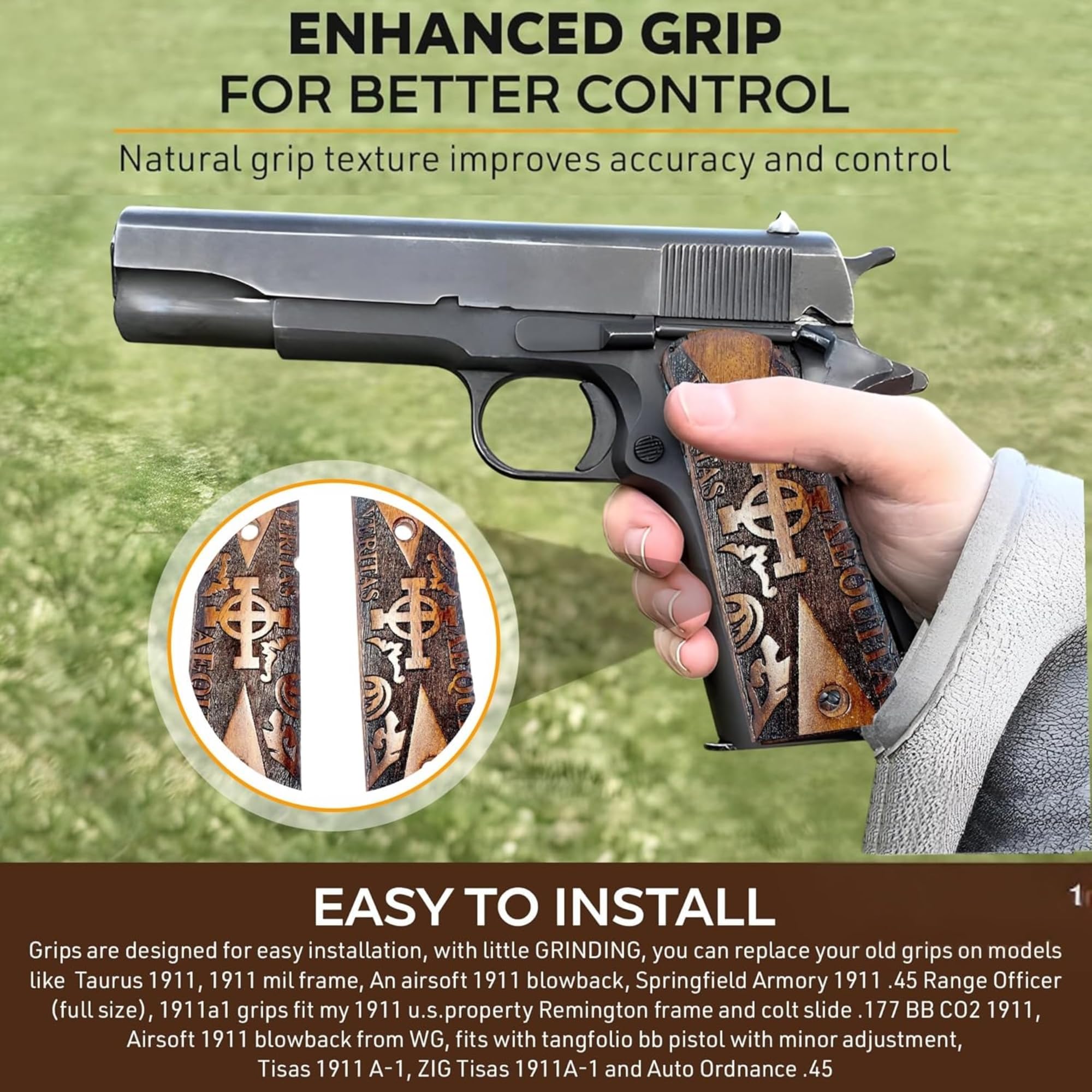 WWII US M1911/1911 .45 Holzgriffe – Reproduktion (Veritas Aequitas Kreiskreuz)