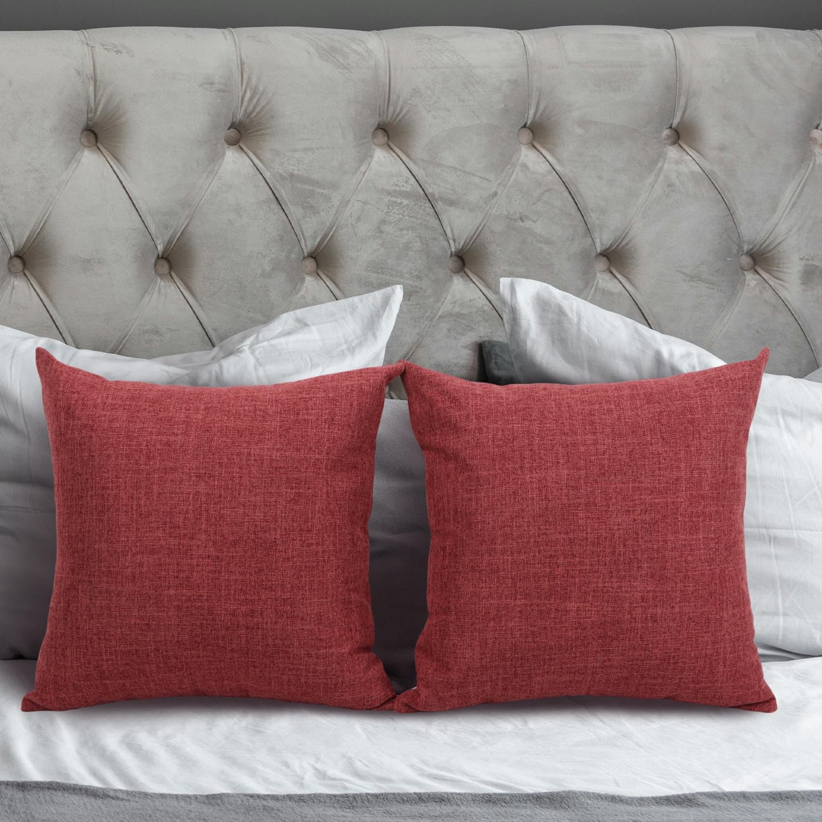 Betadistor Wine Red Cushion Covers 18x18In: 2 Pack Decorative Cotton Plain Indoor Pillowcases for Bed Bedroom Sofa Living Room (Invisible Zipper) 530-0685 - Image 2