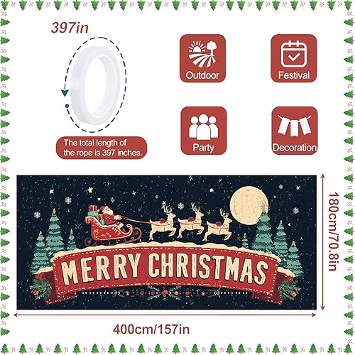 Miniatura 3 de ANNA QUEEN Cartel de Navidad para puerta de garaje de 6 x 13 pies, trineo retro de Papá Noel y letrero de Feliz Navidad, gran decoración de garaje