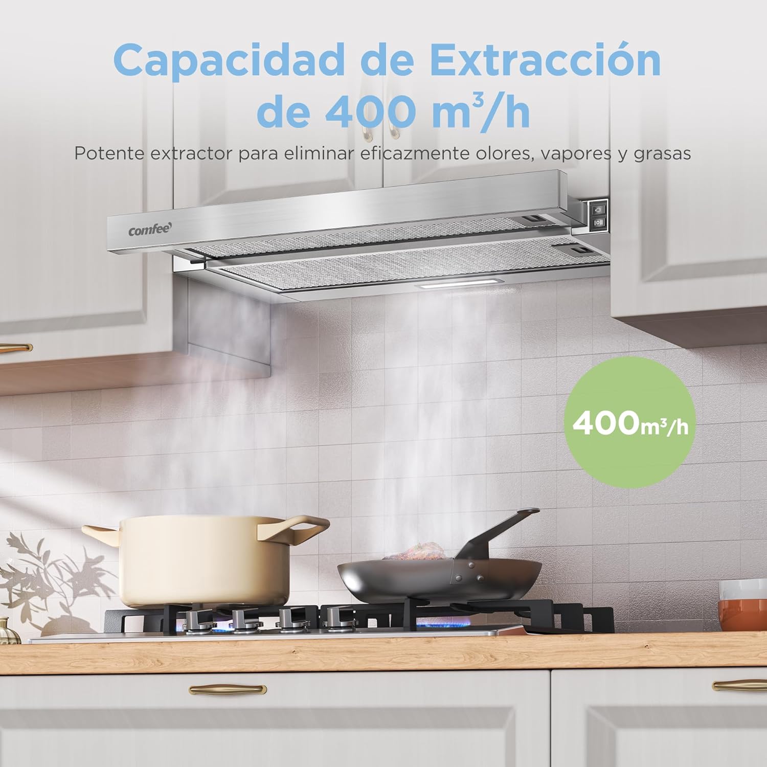 Detalle de campana extractora telescopica en cocina moderna