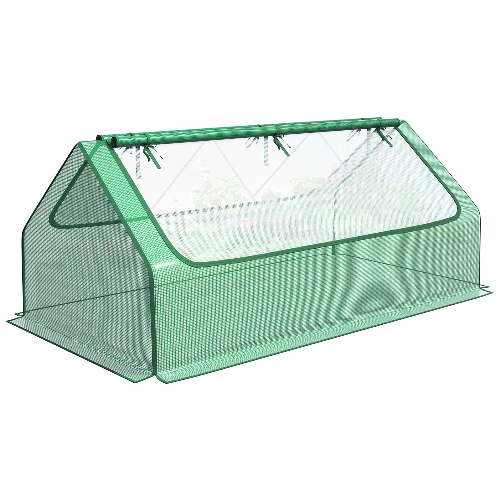 Quictent Replacement Cover for 240x120cm (8x4ft) Raised Garden Bed, Waterproof PE Plant Cover with Roll-Up Windows, Green (No Poles, Cover Only)