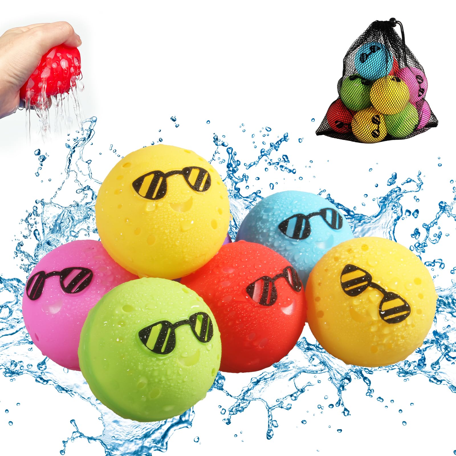 6 Piezas Globos de Agua Reutilizables, Globos Agua Reutilizables Recargables Autosellante para Niños 6 7 8 9+ años Exteriores Piscina Playa Fiestas Acuáticas Bolas de Agua juguetes