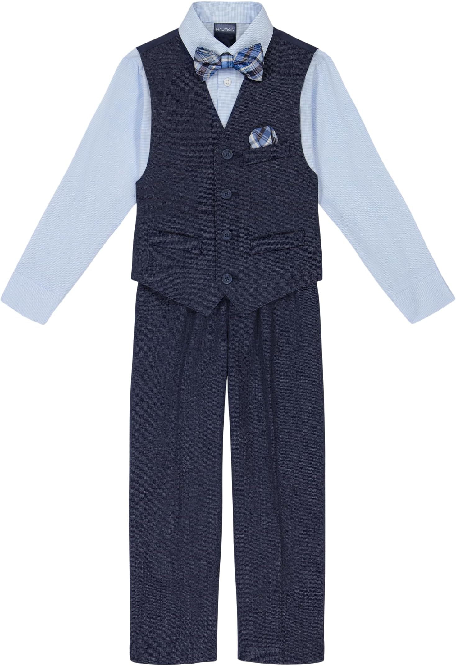 Boys' 4-piece Formal Suit Set with Vest, Pants, Collared Dress Shirt, and Tie