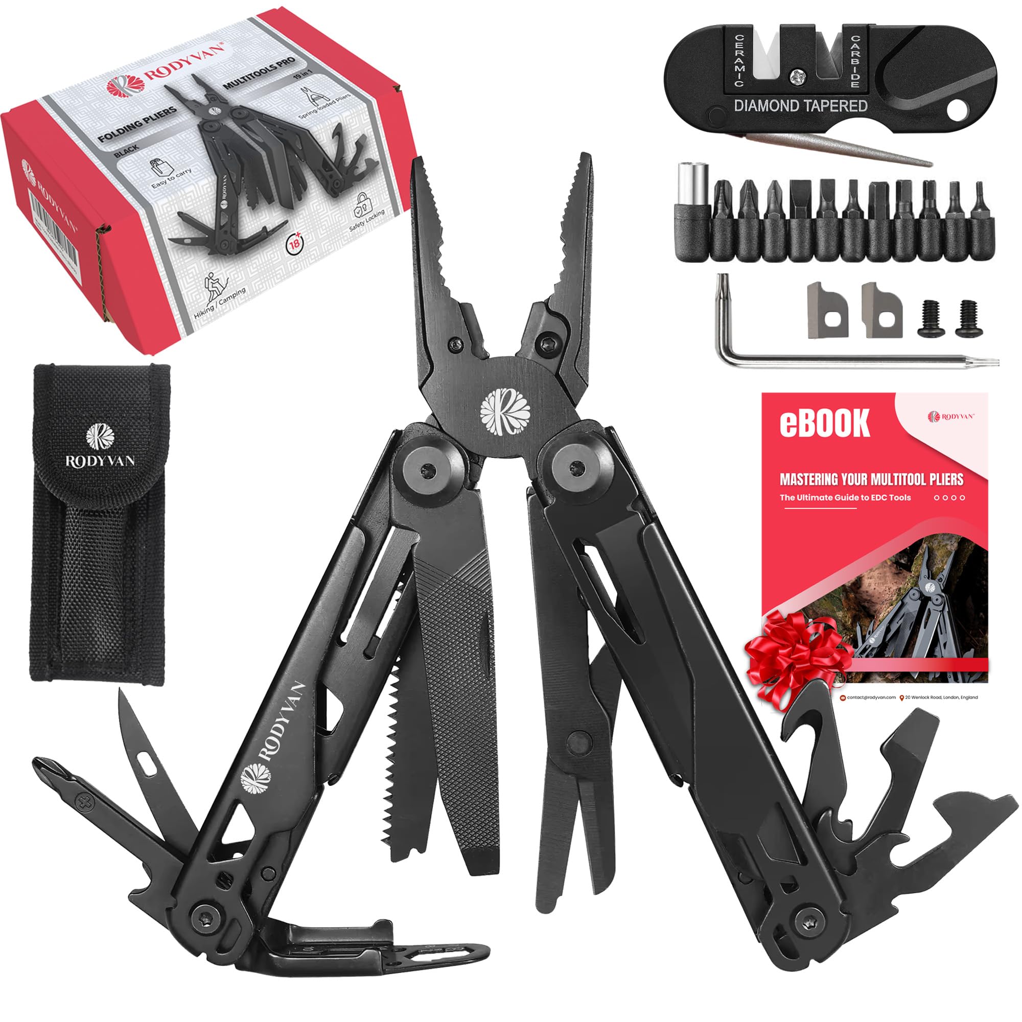 Multi tool | EDC Tools Foldable Pliers with Sharpener, Screwdriver Set, Can and Bottle Opener, Camping Accessories, Survival Equipment. Gift for Men Dad. Easy to Carry for Outdoor Activities.