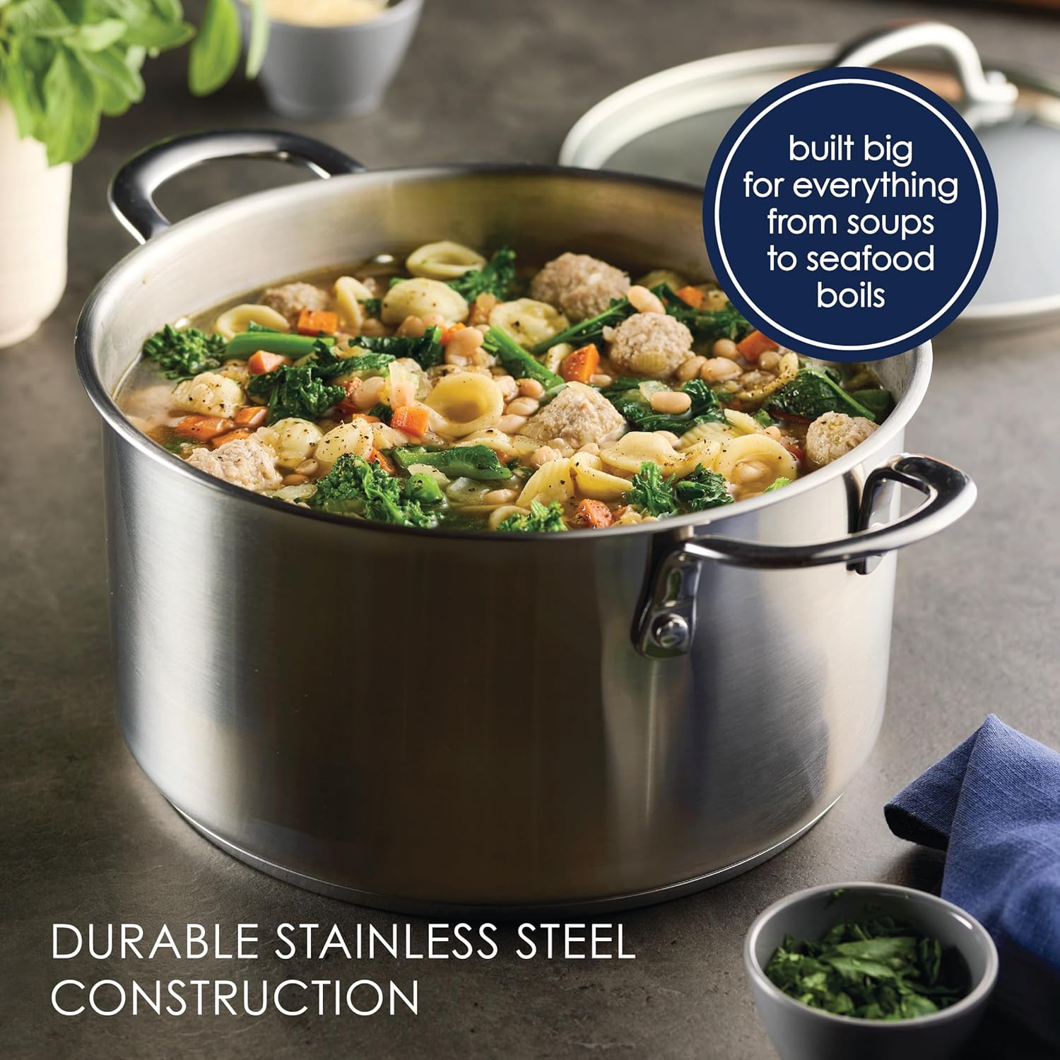 Rachael Ray Professional Stainless Steel Stockpot with Lid, Compatible with All Cooktops, Induction Ready, Dishwasher Safe, 6 Quart Stock Pot - Stainless Steel
