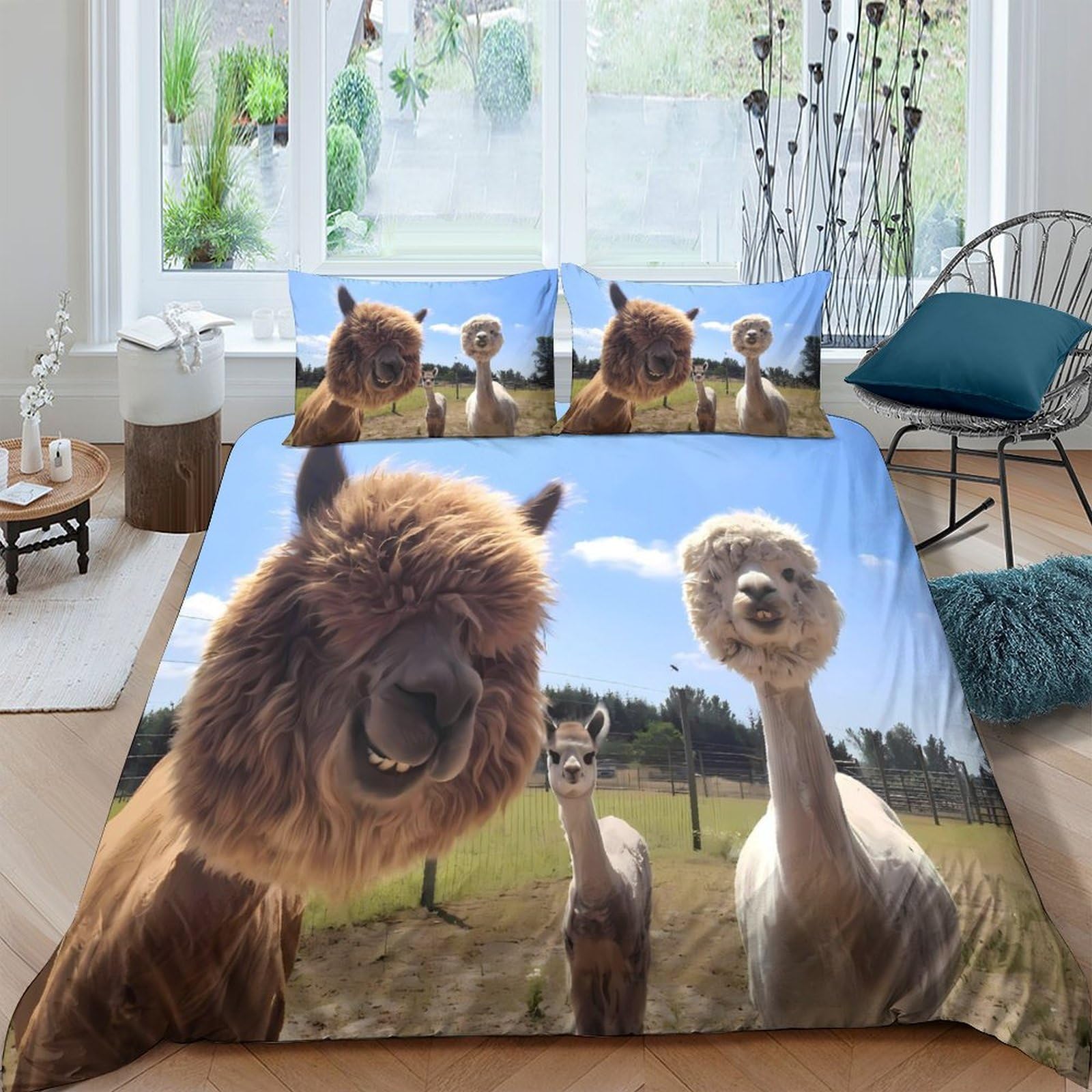 Ctjqhvkz Style-5 3D Printed Llama Pasture Fitted Sheet Microfiber Soft Anti-Slip Alpaca Field Mattress Cover For Bedroom Guest Room Decor Single（135X200cm）