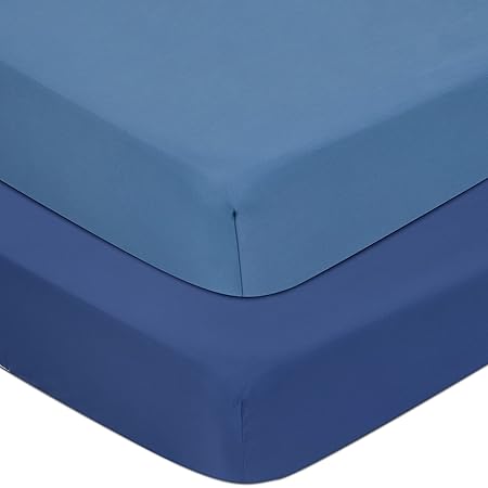 TILLYOU 2-Pack Microfiber Fitted Crib Sheet Set for Baby Boys Girls, Super Soft Toddler Bed Sheets for Standard Crib and Toddler Mattresses, 28"x52"x8",Navy & Stone Blue