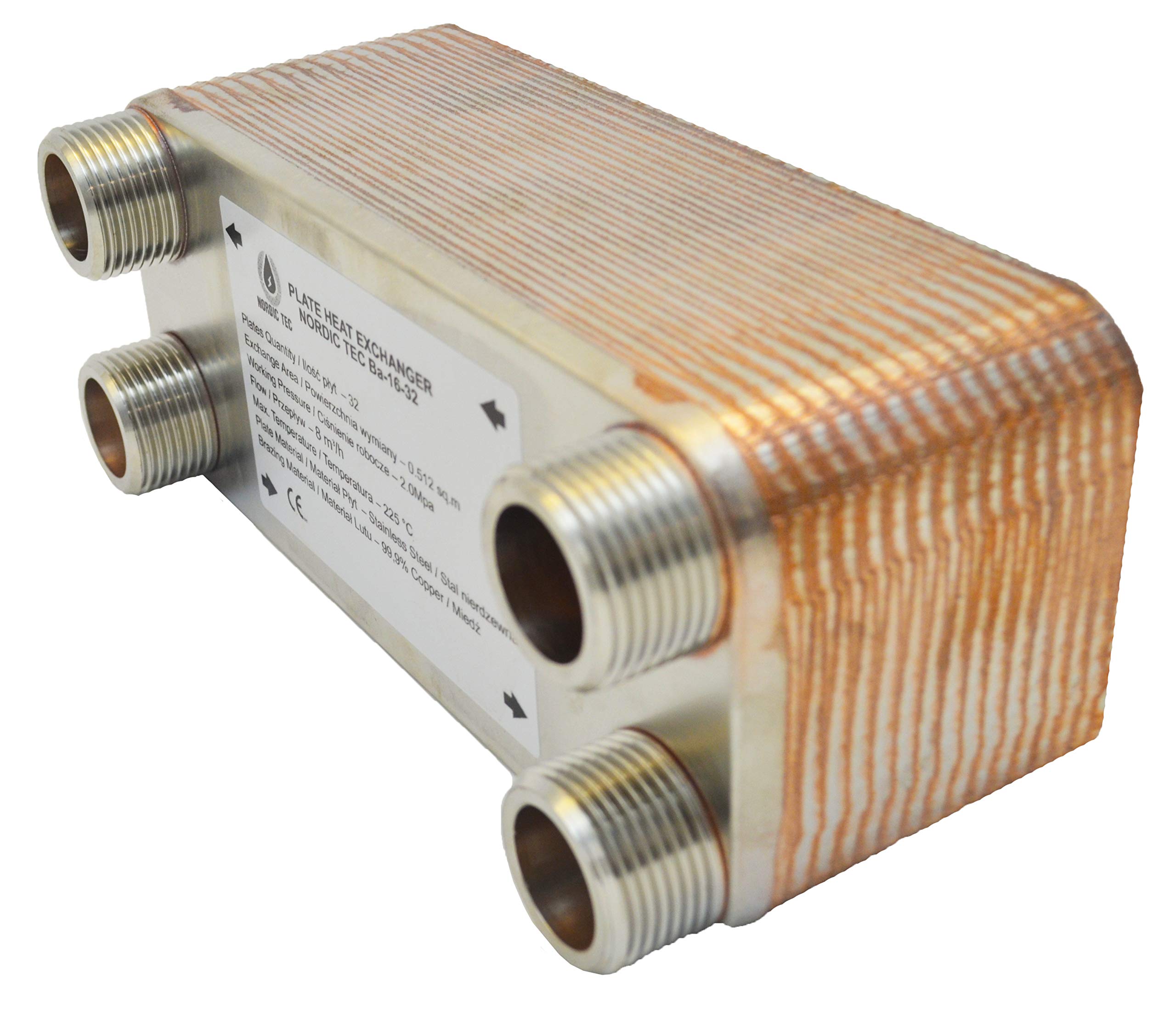 Intercambiador de calor Nordic Tec Ba-16-32 de acero inoxidable, 32 placas, 130 kW, 1"