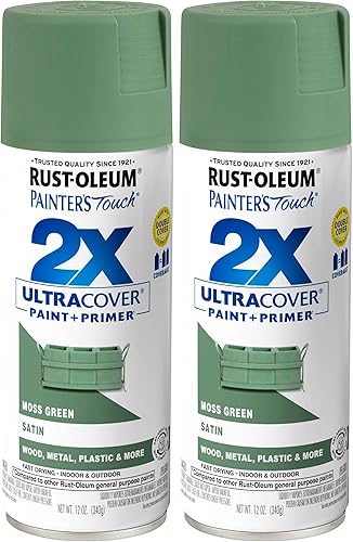 Rust-Oleum 249071 Painter's Touch 2X Ultra Cover - Pintura en aerosol, 12 onzas, verde musgo satinado (paquete de 2)