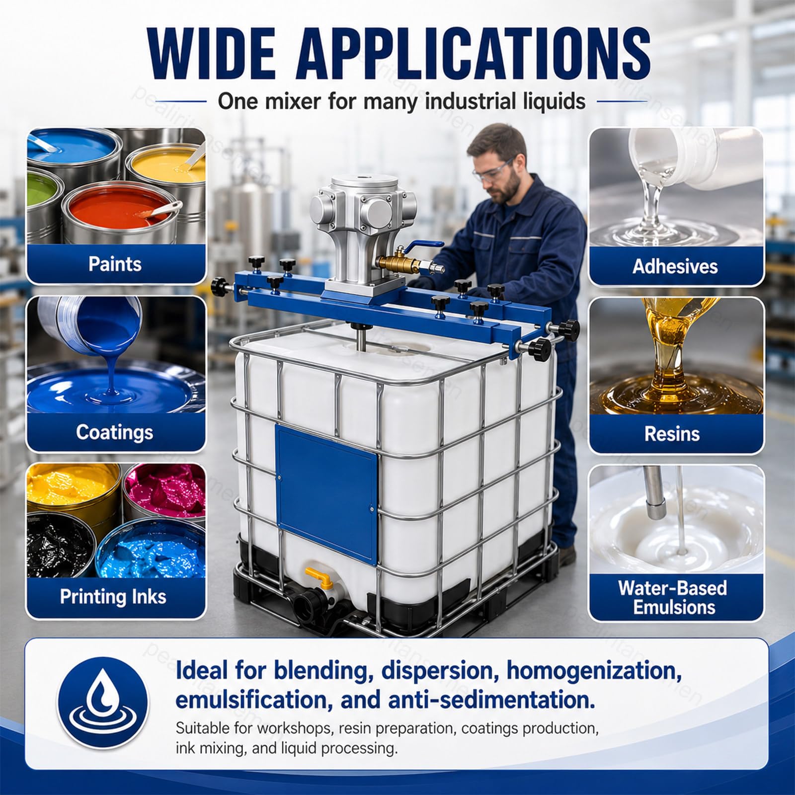 Agitador de Aire IBC,Mezclador de Aire para Depósito IBC y Barril Abierto,Agitador Neumático de Velocidad Ajustable con Hélice Plegable de Acero Inoxidable,para Resinas,Pinturas 3-Cylinder