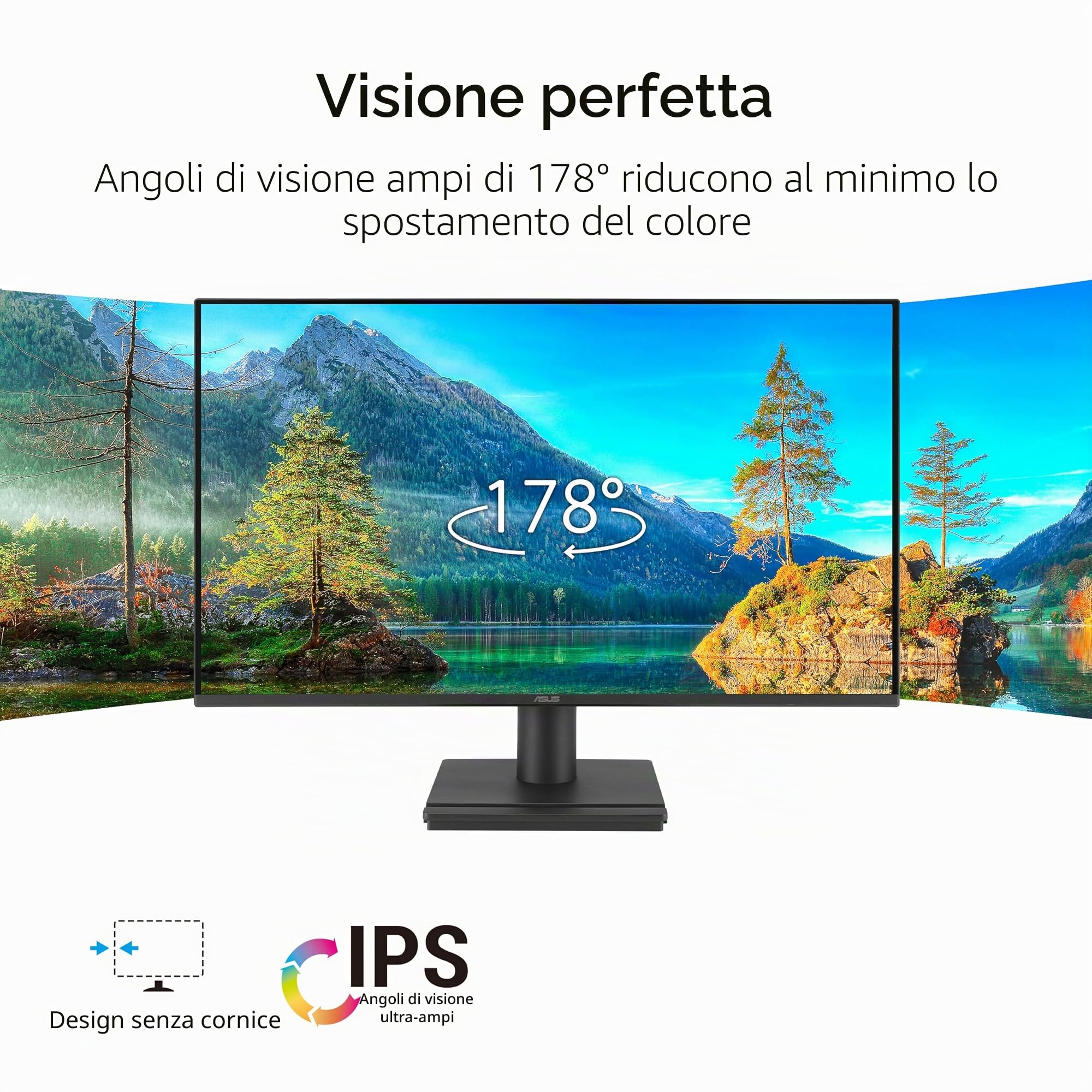 ASUS VA259HGA Eye Care, Monitor da 24,5", Full HD IPS (1920x1080), 1ms MPRT, 120Hz, Senza Cornice, Porte HDMI e VGA, Low Blue Light, Tecnologia Flicker Free, Adaptive-Sync, Montabile a Parete, Nero