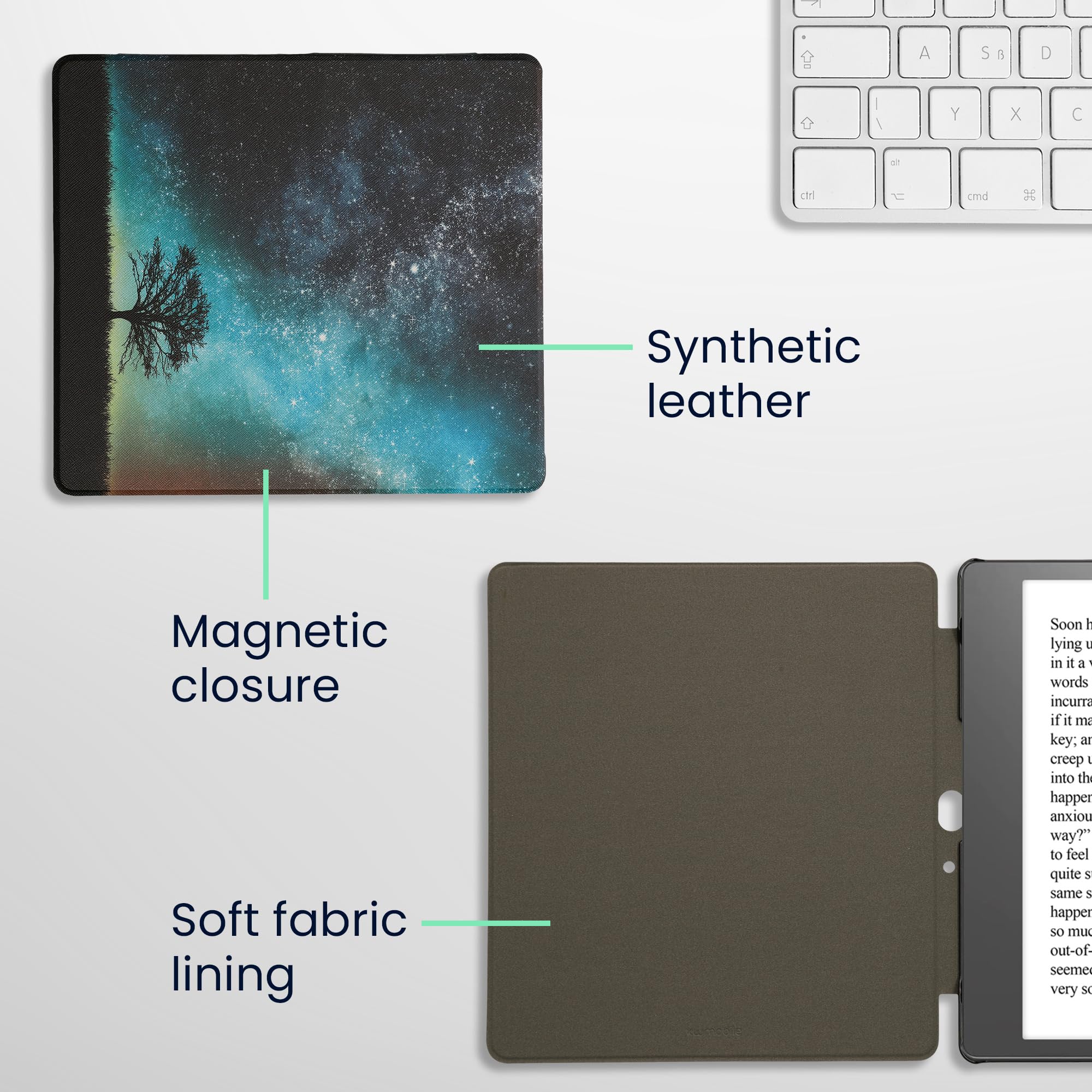 kwmobile Étui Compatible avec Amazon Kindle Scribe (2022/2024) Coque - Étui à Rabat magnétique Tablette eReader Similicuir - Bleu-Gris-Noir
