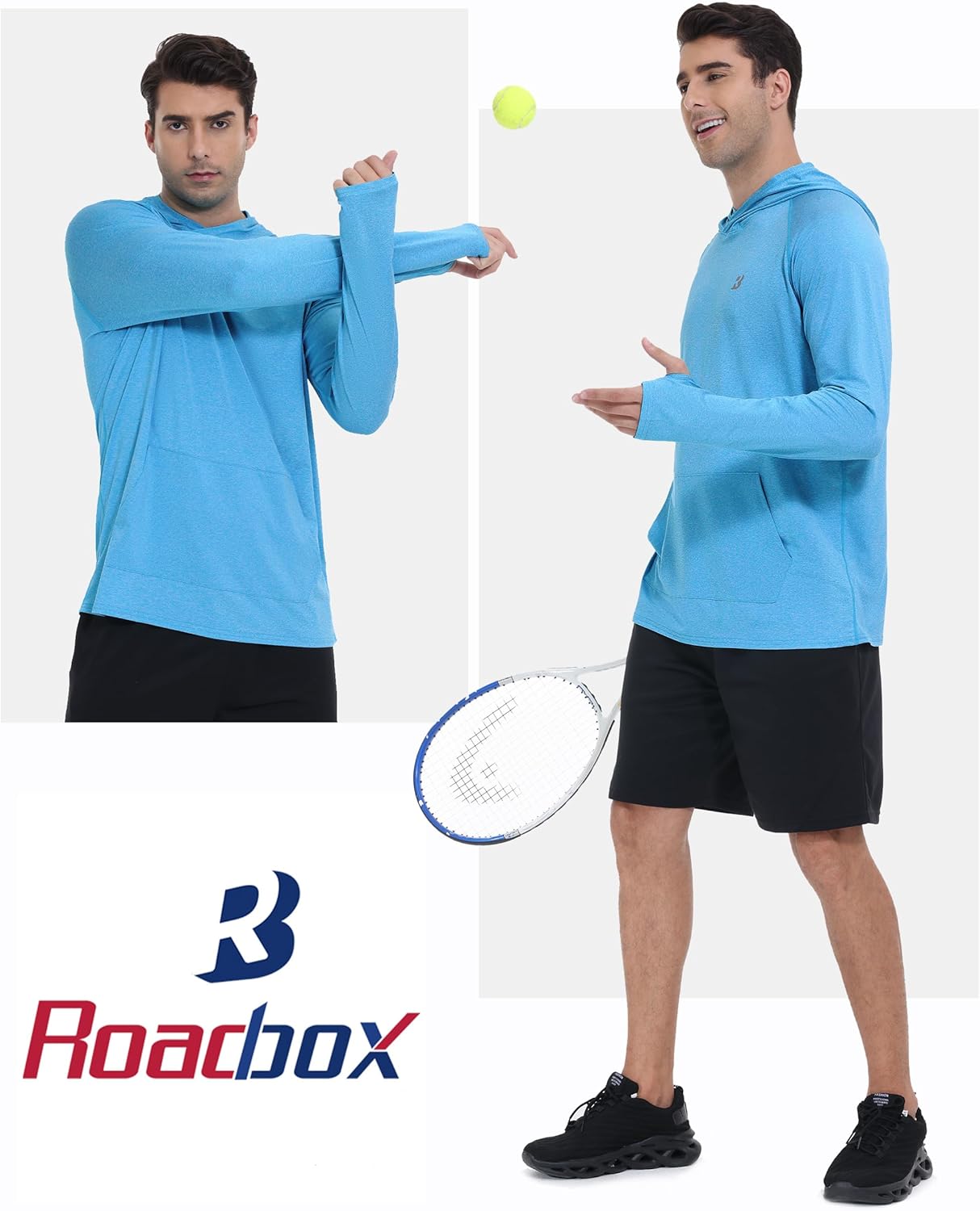 Roadbox UPF 50+ Mens Long Sleeve Fishing Shirts, Sun Protection Athletic Hoodies with Pocket, Outdoor Running Rash Guard - Image 6