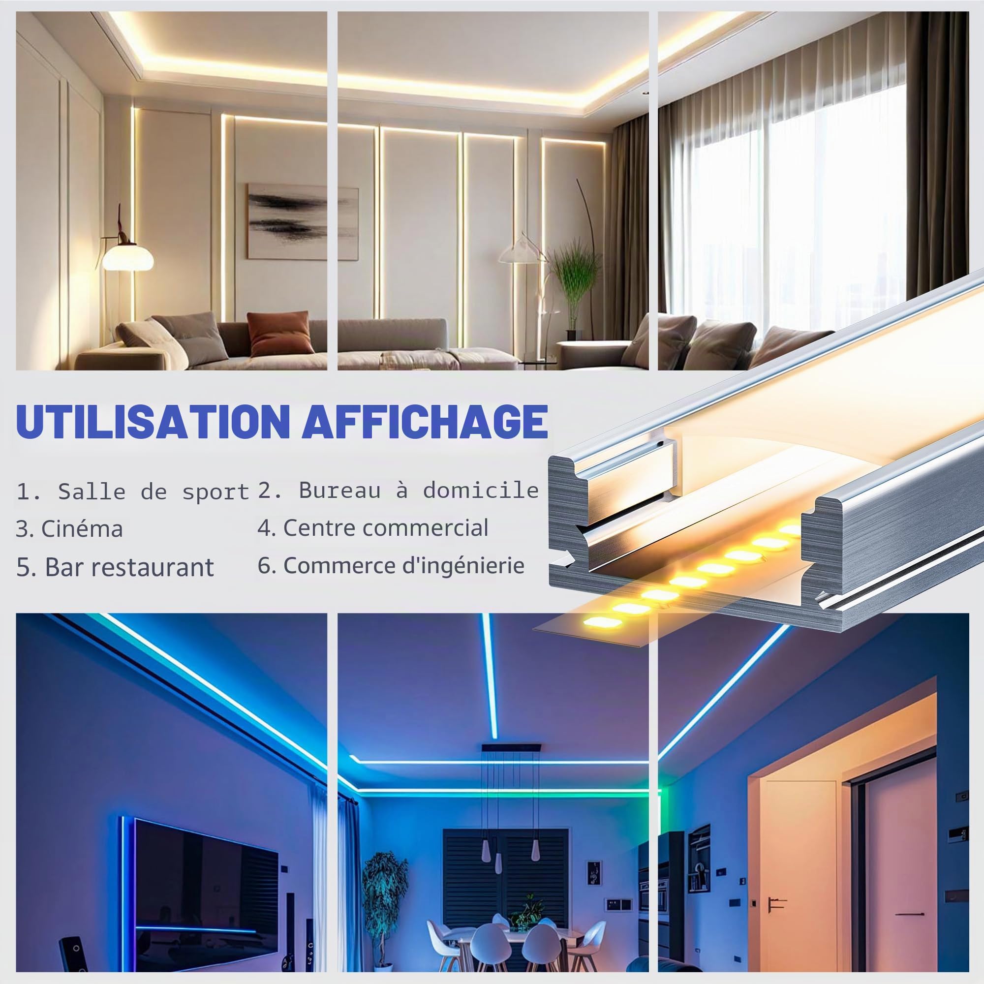 Profilé LED 2m en aluminium anodisé, compatible avec ruban 12mm, avec diffuseur opale, idéal comme Rail LED pour un éclairage homogène (SP26, 30 Stück (insgesamt 60m))