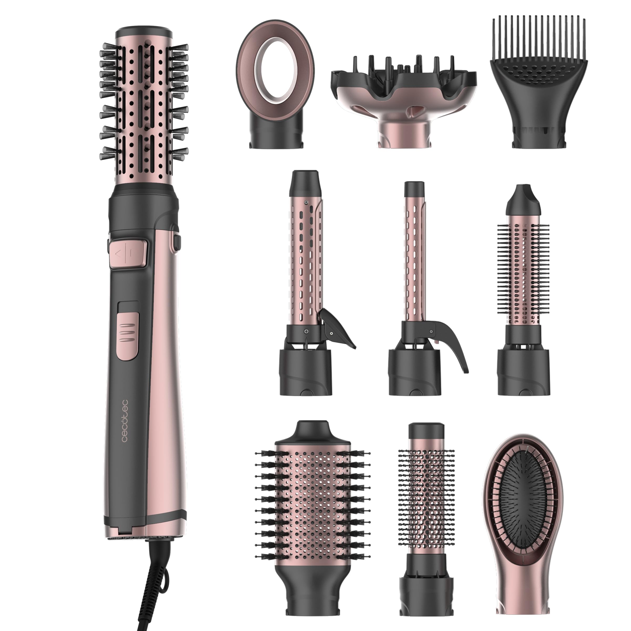 Cecotec Spazzola ad Aria Rotante 10in1 CeramicCare AirBrush Gyro. 1100W, Rotazione, Tecnologia Ionica, Rivestimento Ceramico, 3 Modalità Velocità e Temperatura, Piega Facile