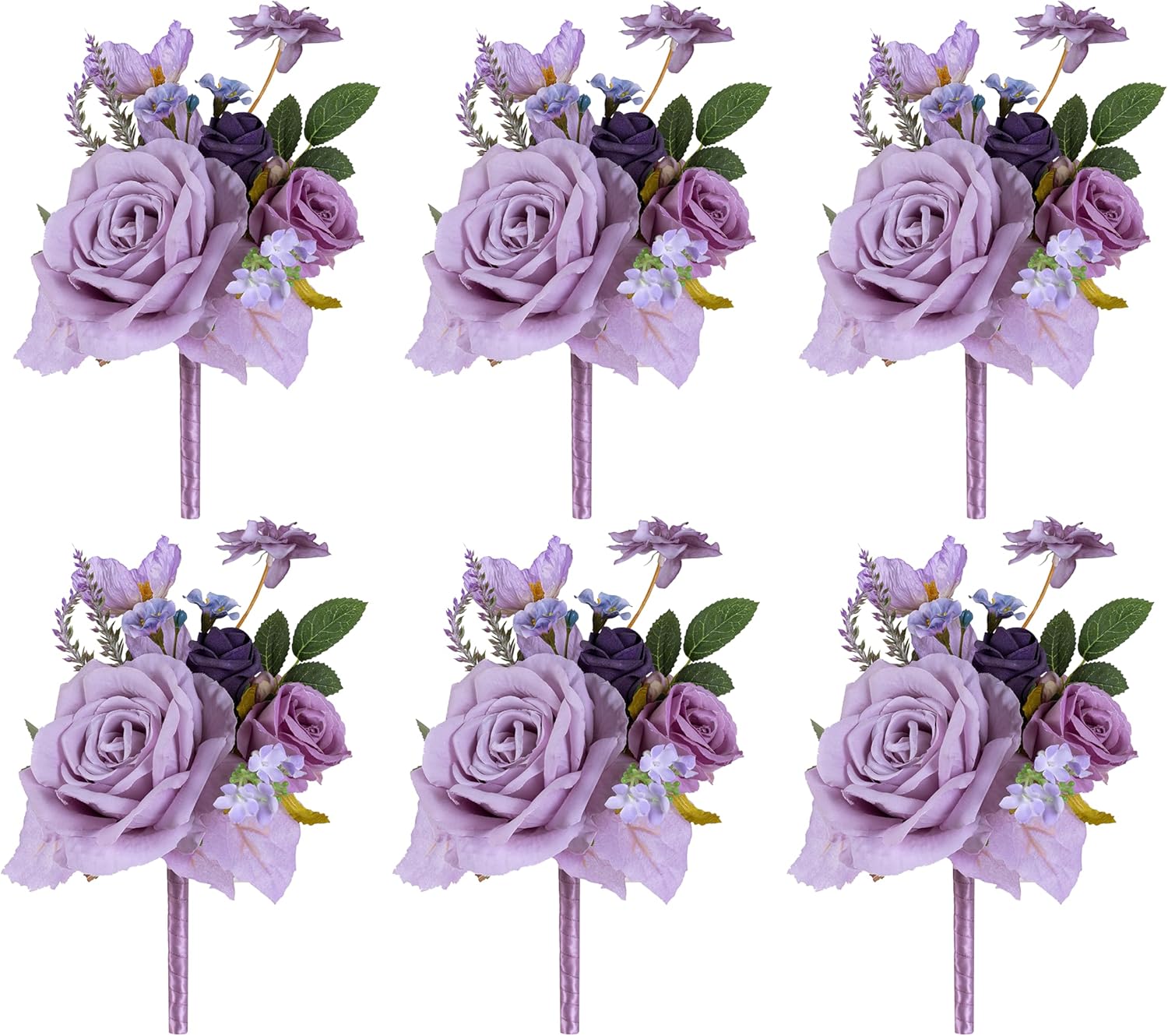Purple Wedding Centerpieces Flowers Set of 6 Mini Bridesmaid Bouquets Posy Bouquet Pre-Made Wedding Flowers Centerpieces for Table Artificial Flowers