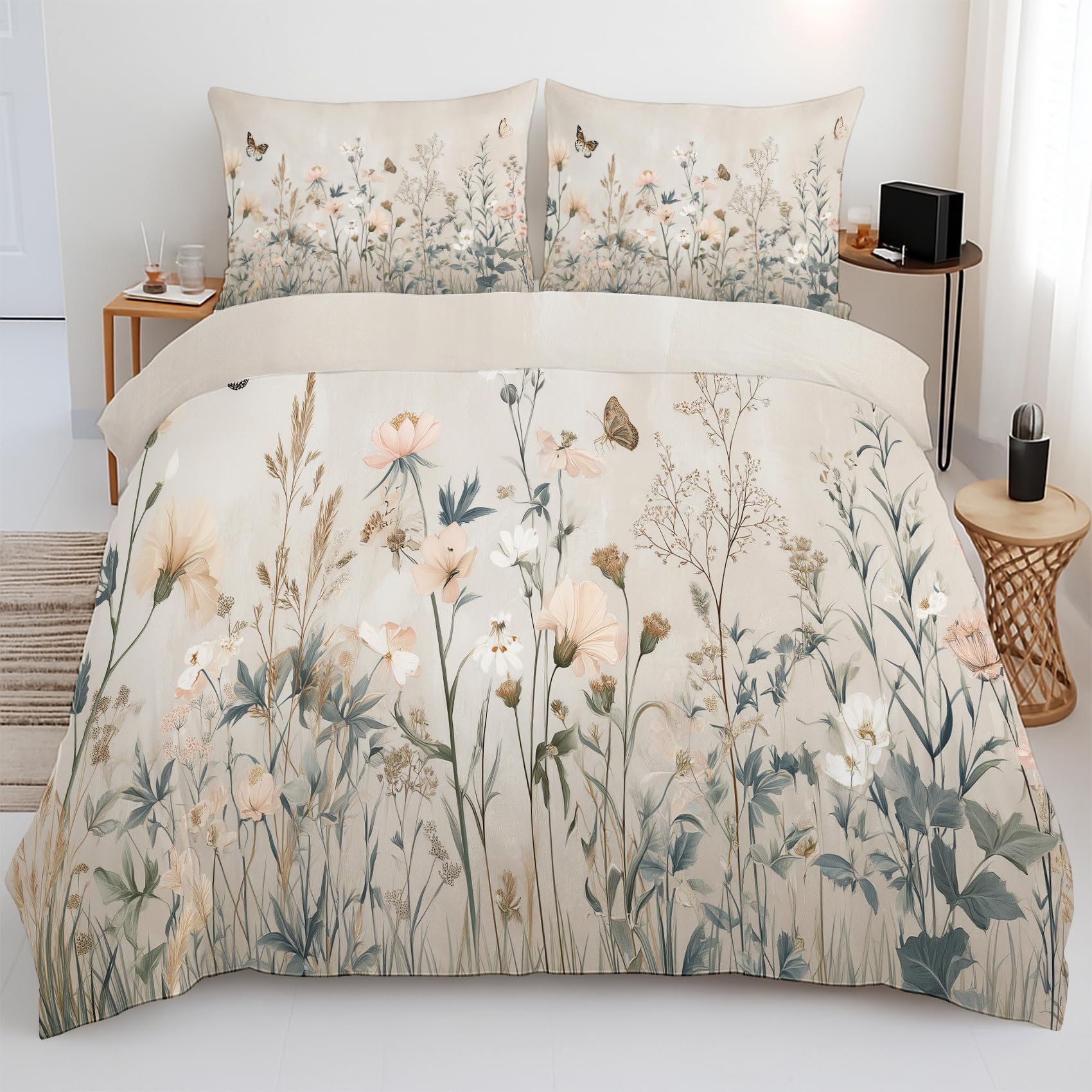 Housse de Couette Nature Fleurs 240x260 en Microfibre Douce Finition Zippée