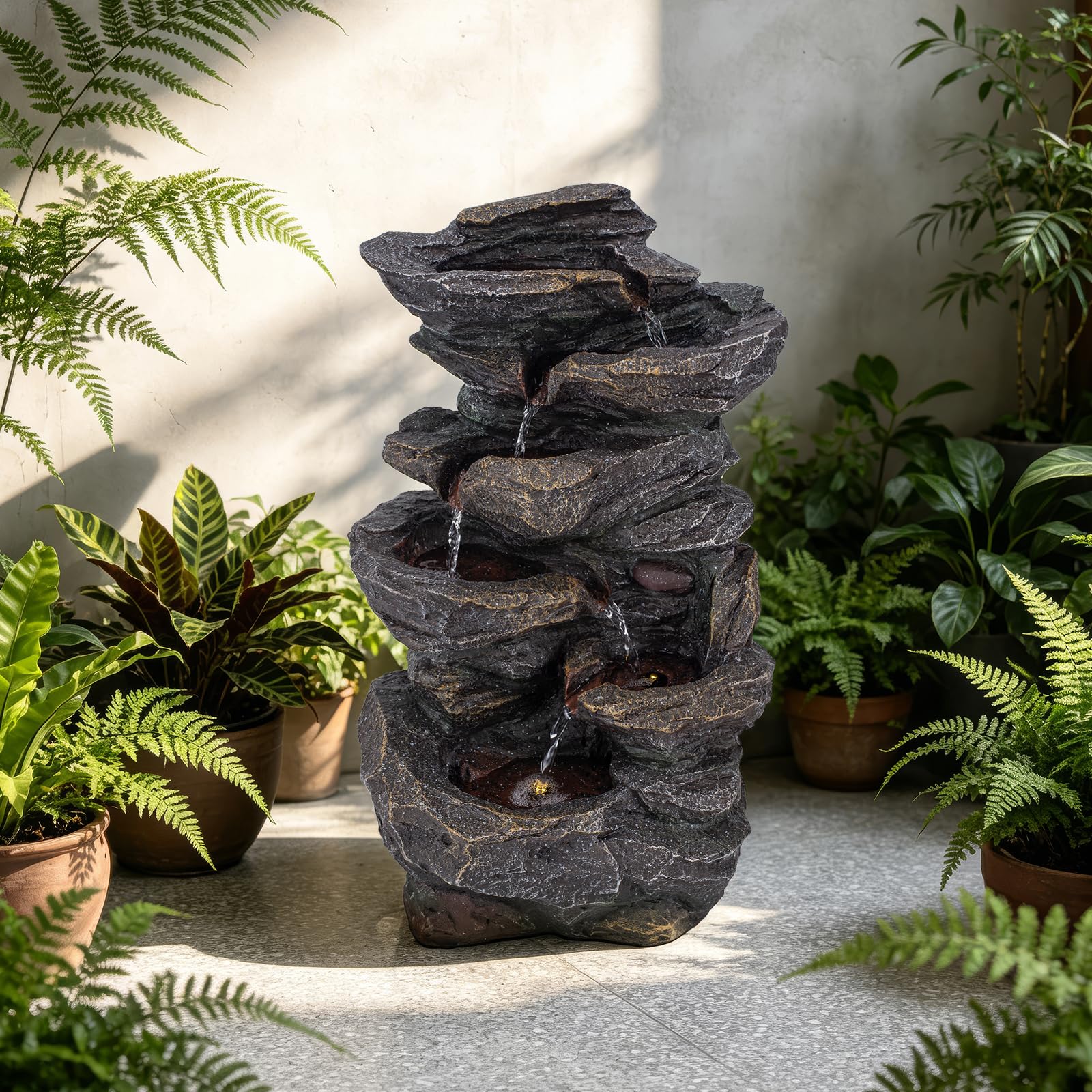 Photo 1 of 18.8" H Cascading Rock Water Fountain Outdoor, 6-Tier Garden Water Feature