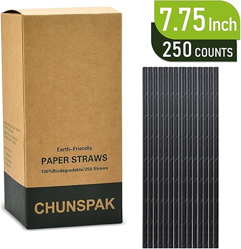 Miniatura 2 de Pajitas de papel de cóctel negro de 7.75 pulgadas (250 quilates) y 5.75 pulgadas (500 unidades) para bares y restaurantes