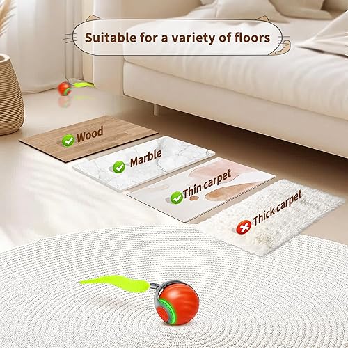 Miniatura 7 de Speedy Tail 2.0 - Juguete interactivo para gatos Pelota inteligente para gatos con cola de plumas, juguete motorizado de movimiento automático para