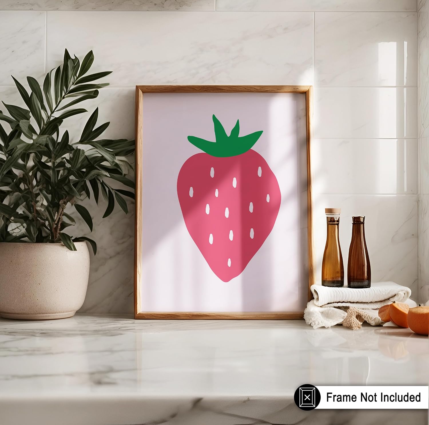 Poster Master Strawberry Print - Retro Fruit Poster - Food & Drink Art - Trendy & Modern Wall Design - Chic Boho Berry Art - Aesthetic Kitchen or Dining Room Decor - 8x10 UNFRAMED Wall Art
