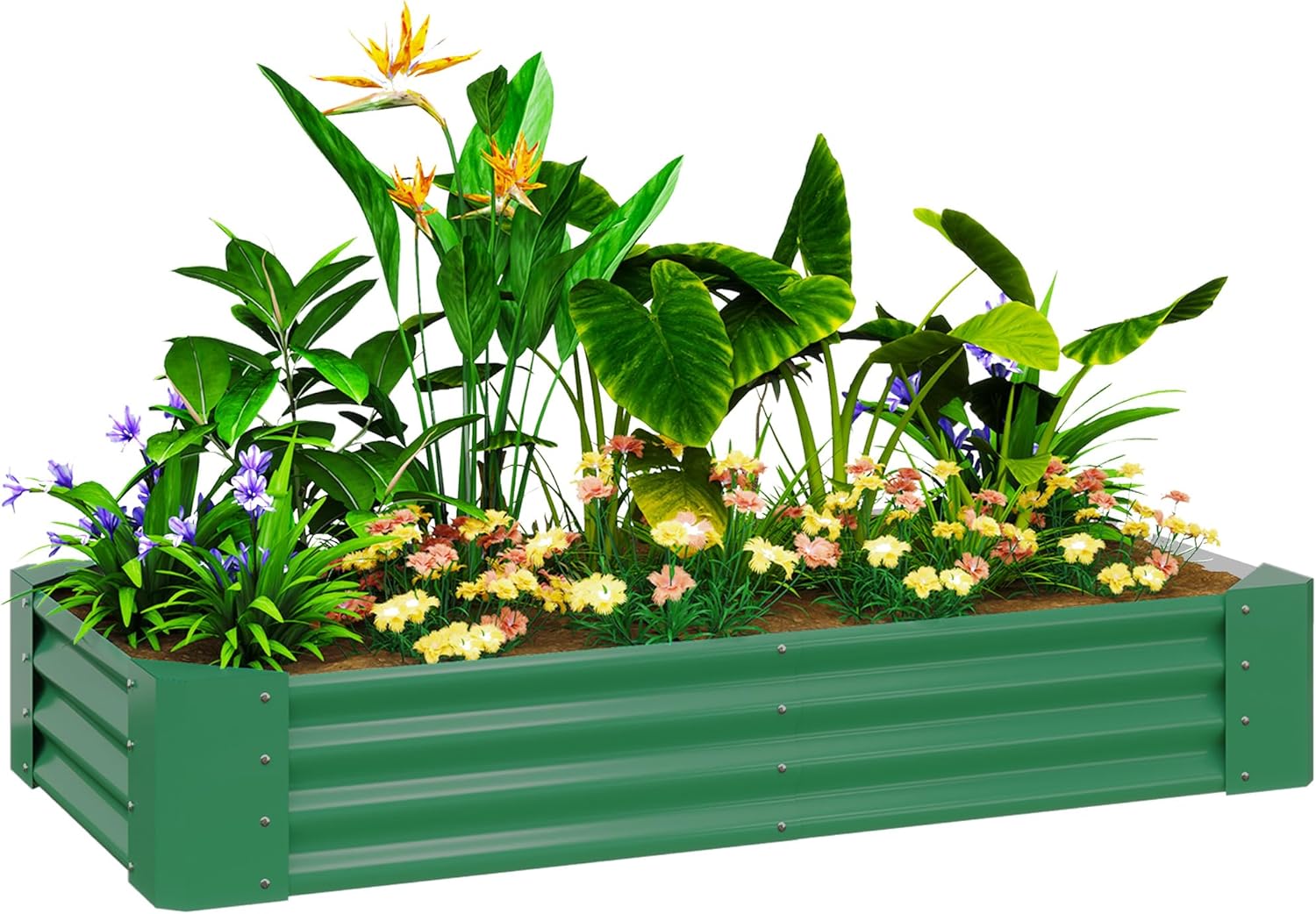 Outsunny Galvanised Raised Garden Bed, 180 x 90 x 30cm Raised Bed with Reinforcing Bars, Outdoor Raised Planter with Open Bottom for Vegetables, Flowers, Herbs, Green