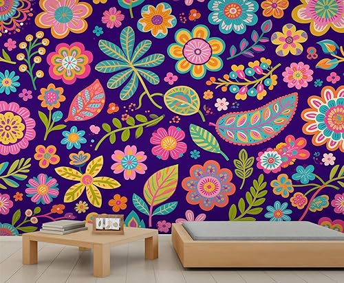 Miniatura 16 de Mural de pared floral retro, papel tapiz de barra de flores coloridas de mediados de siglo, papel tapiz rústico floral 3D impermeable para Retro