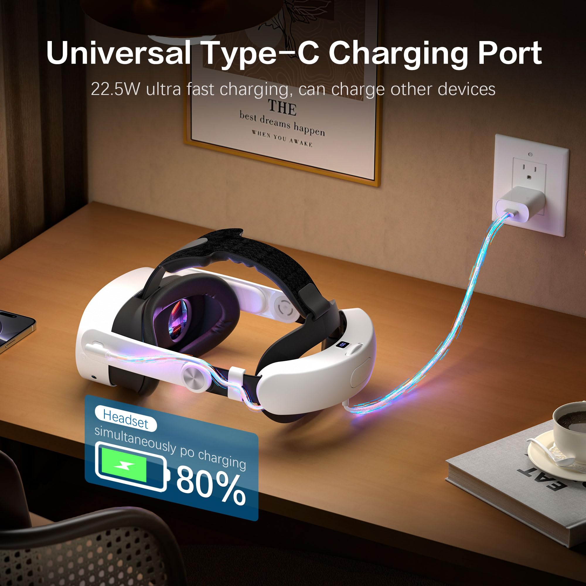 Head Strap for Oculus Meta Quest 3/3S with Battery, Adjustable VR Accessories with One-Click Fit, Rear Cushion Dial, 2–4H Playtime, VR Head Strap Reduce Facial Stress for Gaming Comfort