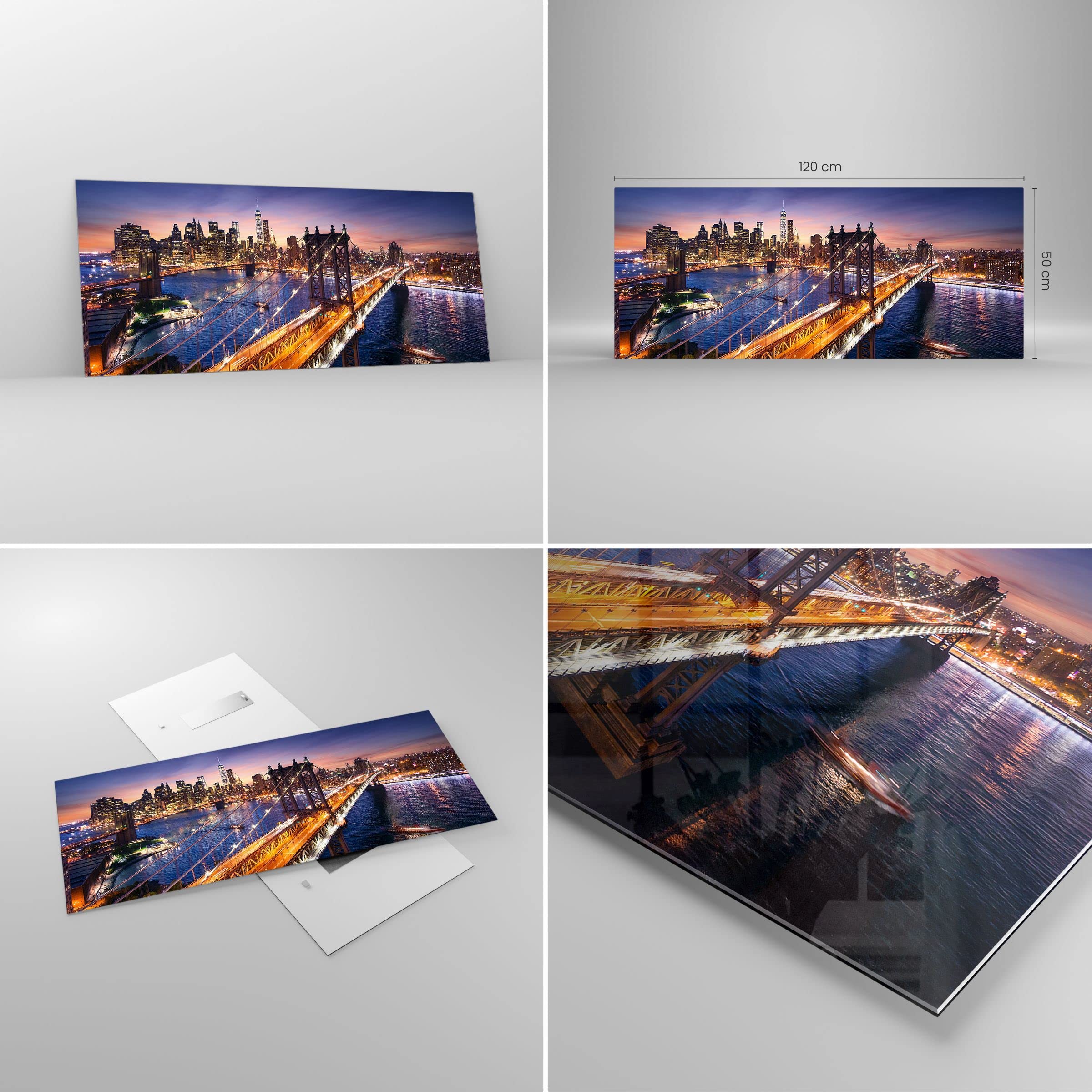 Deco Cadre Salon Usa america new york manhattan Moderne Impression sur Verre 120x50cm Image Tableau en Verre Decoration Murale Chambre Panoramique Art Grand Tableaux Decoratifs Muraux GAB120x50-2820