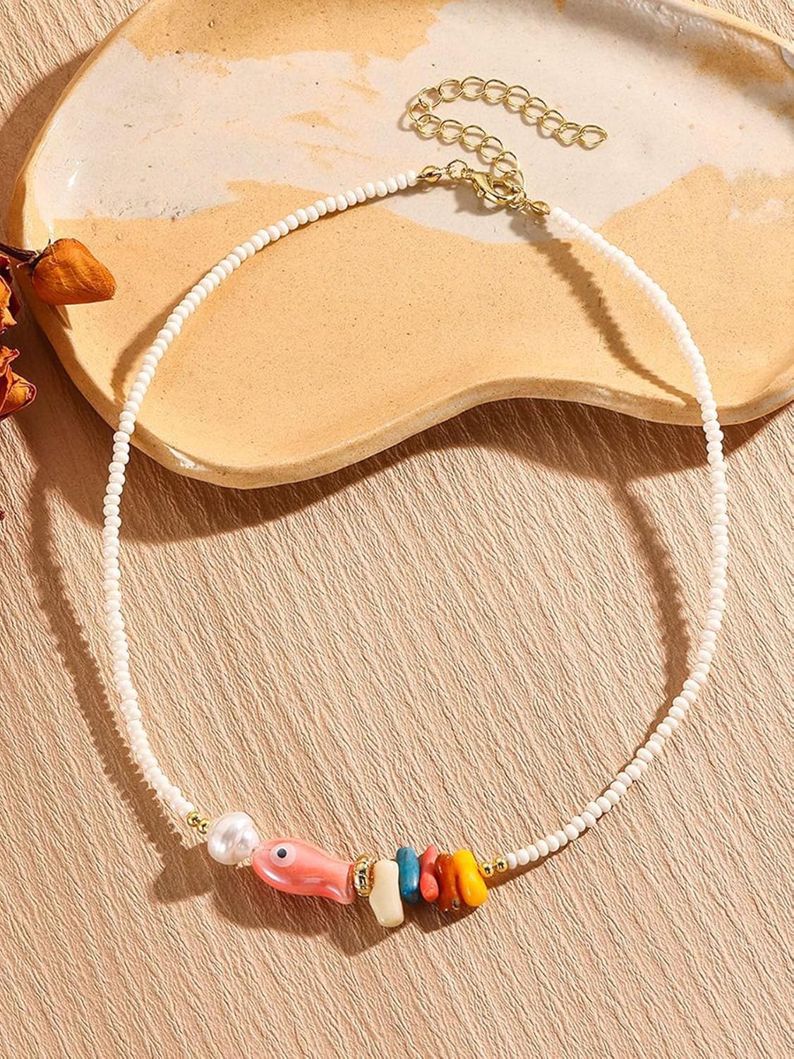 Shell Starfish Fish Toggle Charm Necklace Stack Boho Colorful Pearl Beaded Necklace Summer Coastal Beachy Beach Hawaiian Choker for Women Men - Image 3