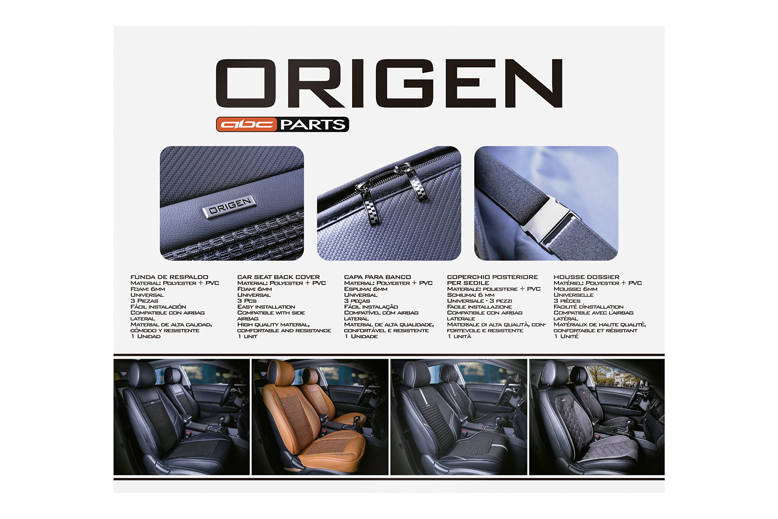 Origen Funda de Asiento Delantero Completa Modelo R2 Camel con Foam de 6 cm. Compatible con Airbag Lateral. Fabricada Universal y Ergonómica.