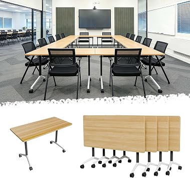 Conference Room Table, Folding Conference Tables,Thicken Grey Tabletop,Flip Top Wooden Seminar Meeting Room Table for Conference Room Offices 4, Wood, 61.0