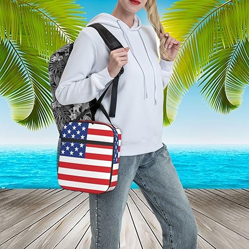 Miniatura 7 de Grunge American Flag Trump - Lonchera aislada para mujereshombresniñasniños, con asa desmontable, bolsa de comida